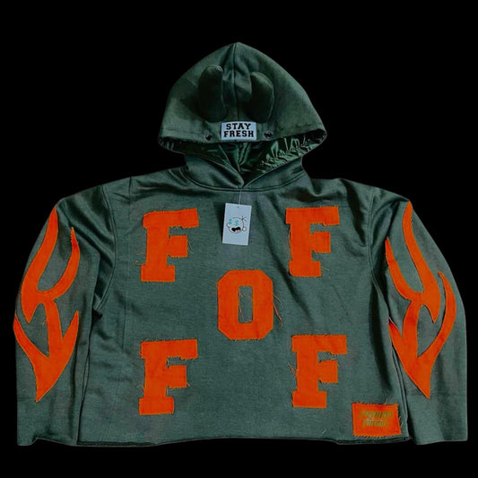 FOF Cropped Hoodie - Olive Green & Orange