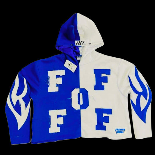 FOF Cropped Hoodie - Crispy White X Royal Blue Half & Half